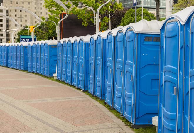 Seasonal porta potty units set up at a Rolla, Missouri venue
